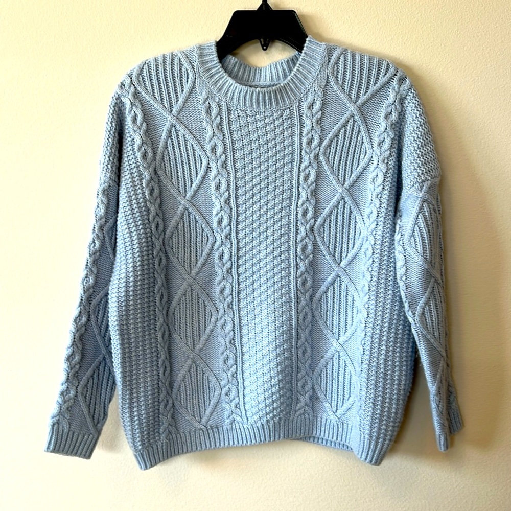 Top Shop Light Blue Cable Knit Sweater Size 4